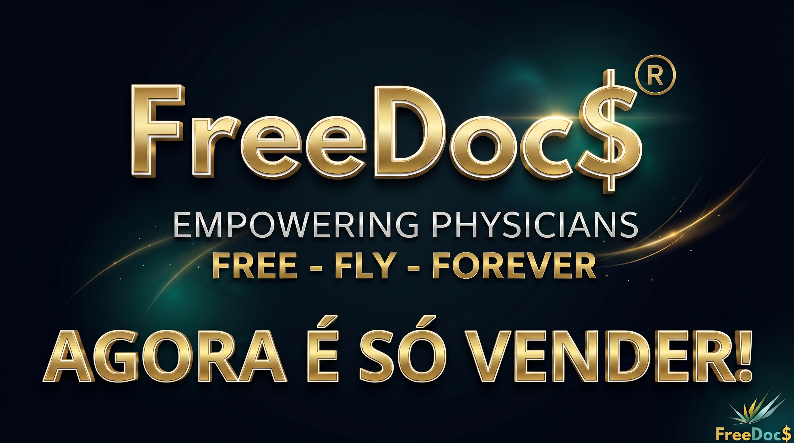 Peça promocional final FreeDoc$ com a mensagem Agora é só vender